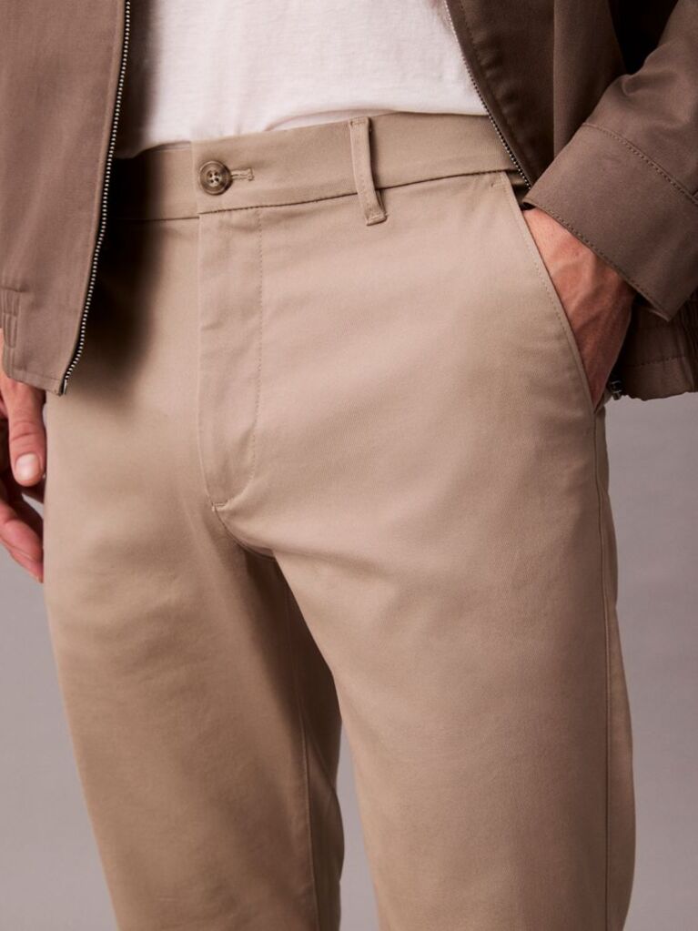 Kaki Pantaloni Slim Din Bumbac Elastic  Barbati