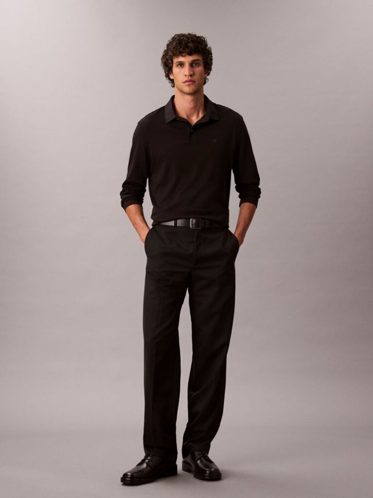 Black Supima Cotton Long Sleeve Polo Shirt  Men