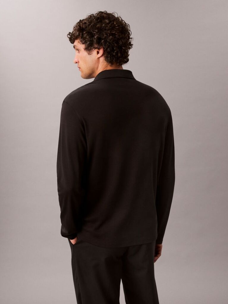 Black Supima Cotton Long Sleeve Polo Shirt  Men