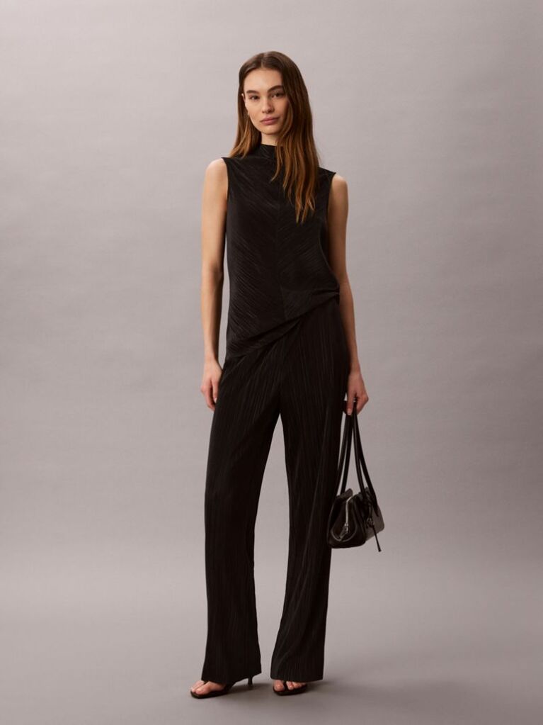 Black Plisse Pull-On Lounge Trousers  Women