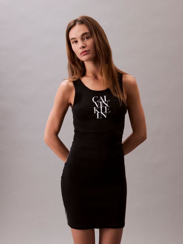 Negru Rochie Tip Rib Cu Logo Grafic  Femei