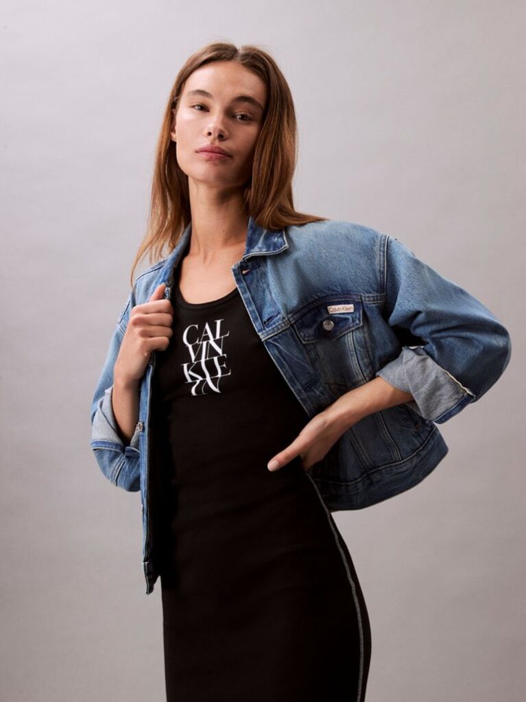 Negru Rochie Tip Rib Cu Logo Grafic  Femei