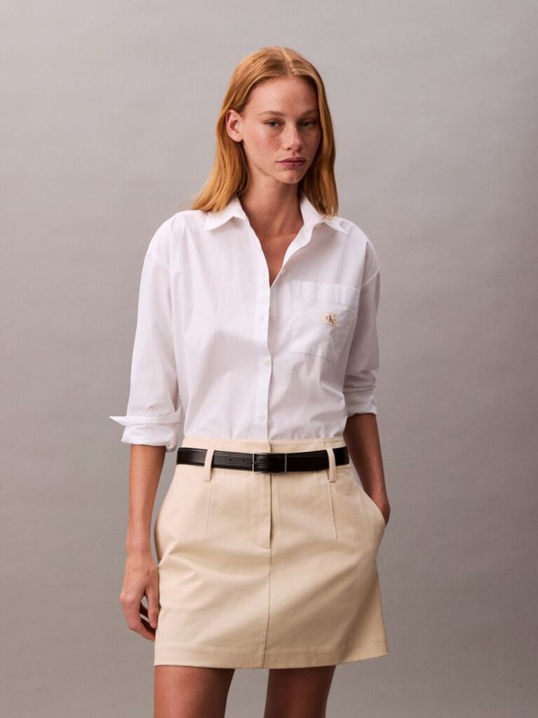 Bej Fusta Mini Chino Din Bumbac Elastic  Femei