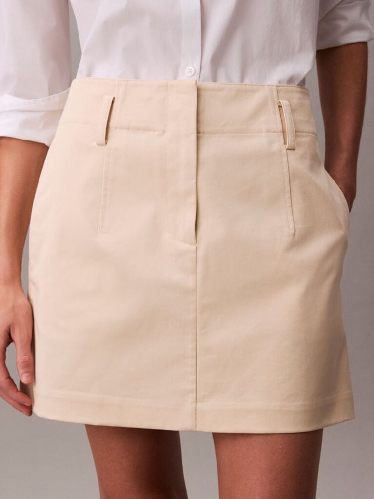 Bej Fusta Mini Chino Din Bumbac Elastic  Femei