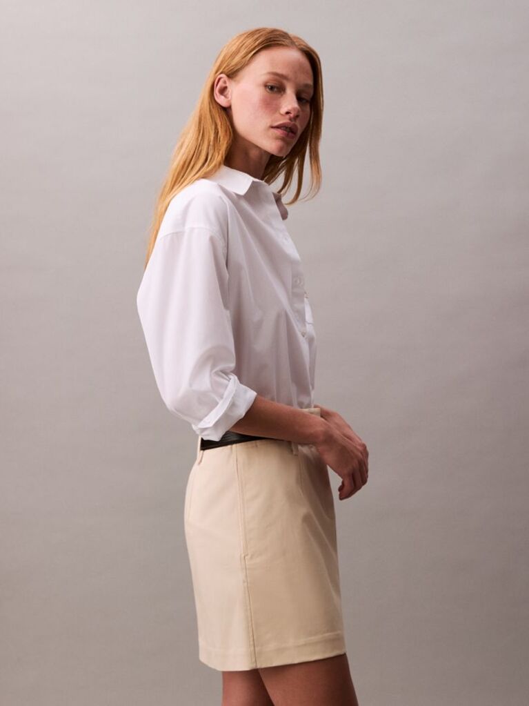 Bej Fusta Mini Chino Din Bumbac Elastic  Femei