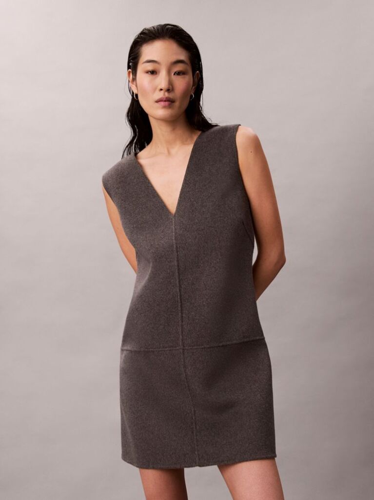 Gri Rochie Reversibila Din Lana  Femei