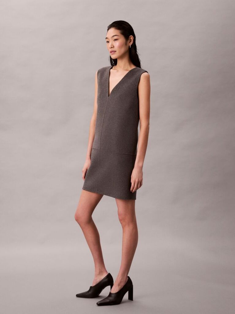 Gri Rochie Reversibila Din Lana  Femei