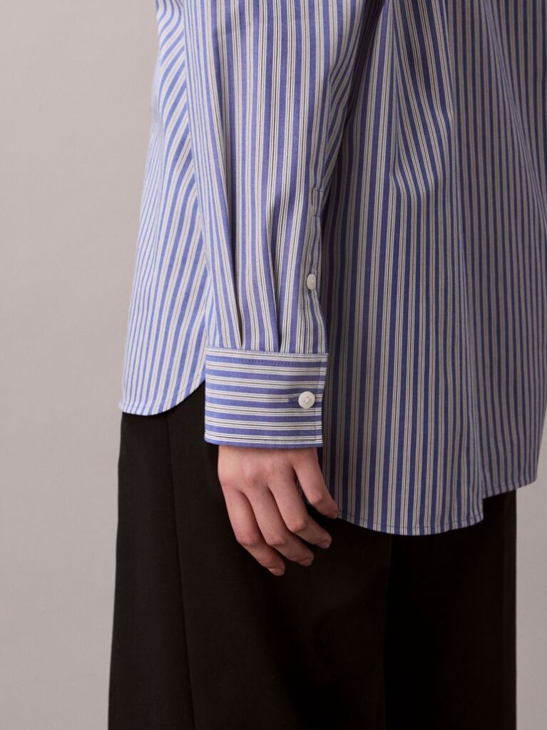 Albastru Camasa Din Bumbac Poplin Cu Dungi  Femei