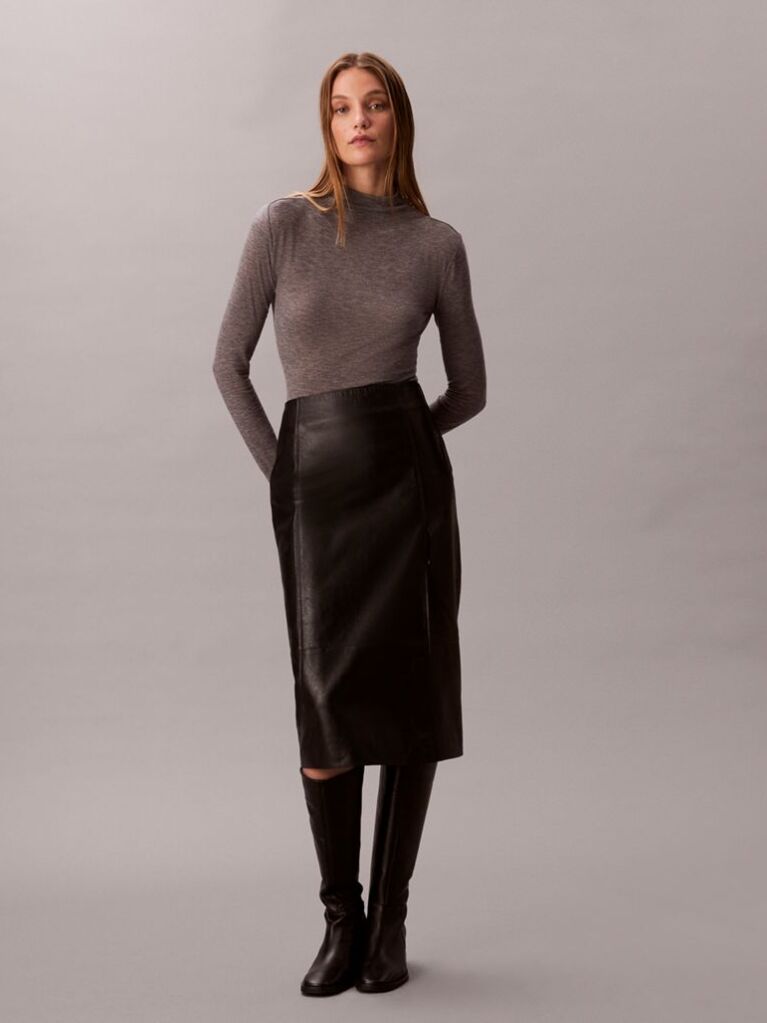 Gri Top Slim Cu Guler Mock  Femei