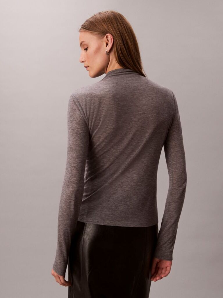 Gri Top Slim Cu Guler Mock  Femei
