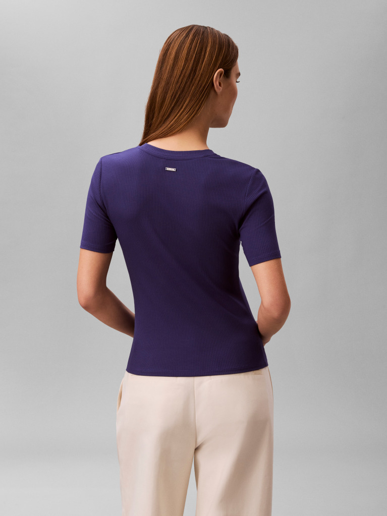 Blue Slim Ribbed Modal T-shirt  Women