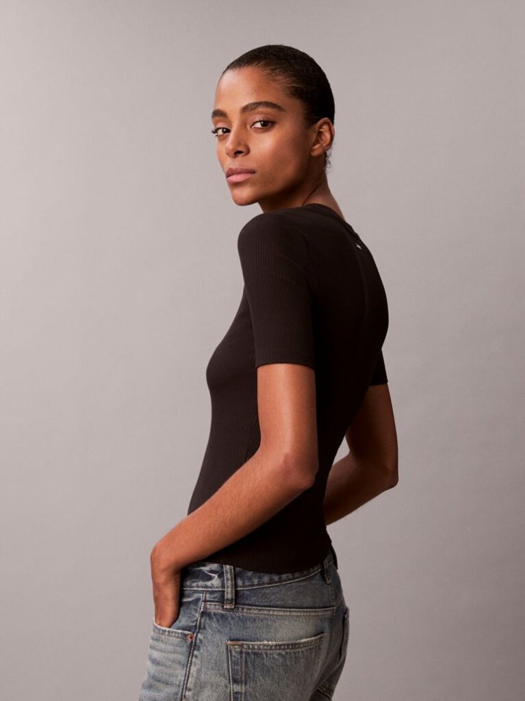 Negru Tricou Slim Din Modal Reiat  Femei