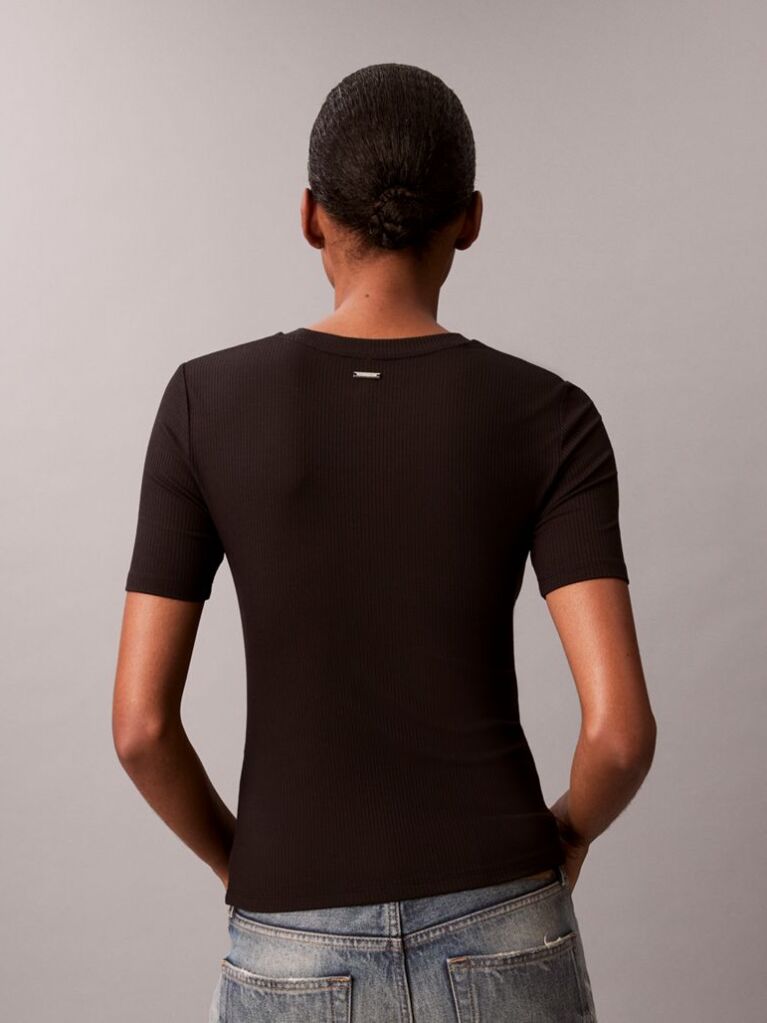 Negru Tricou Slim Din Modal Reiat  Femei