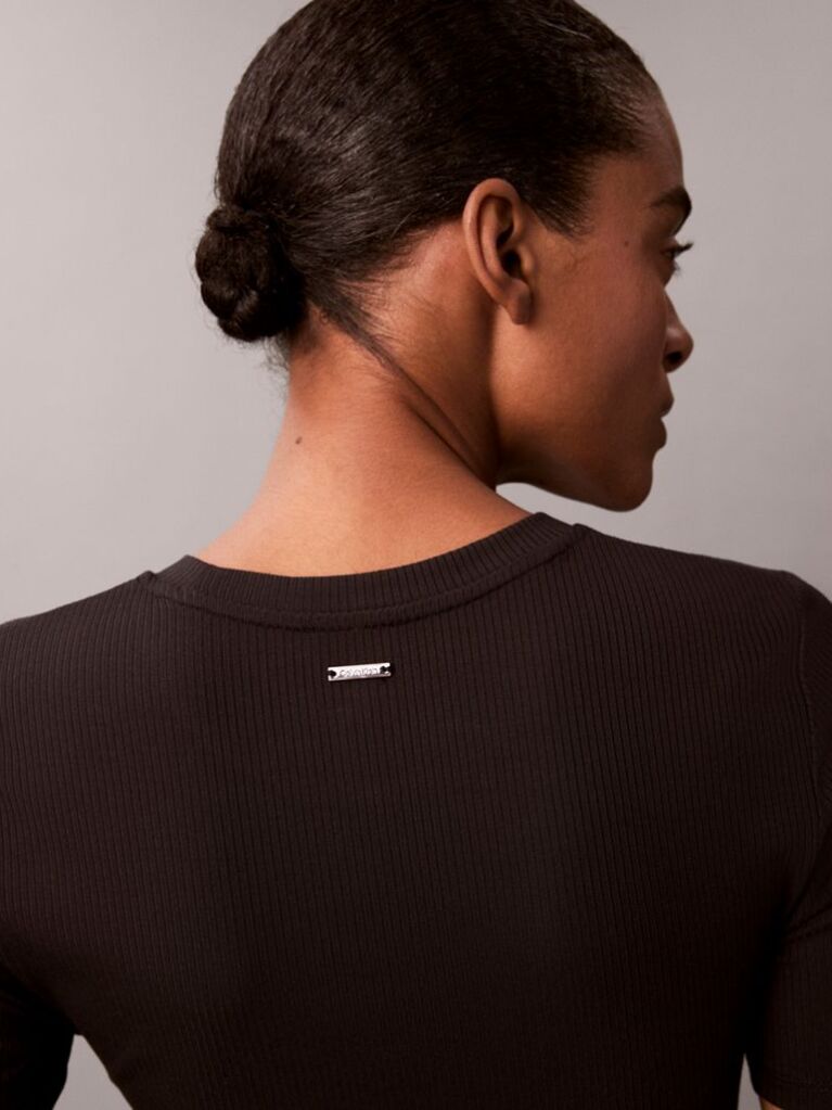 Negru Tricou Slim Din Modal Reiat  Femei