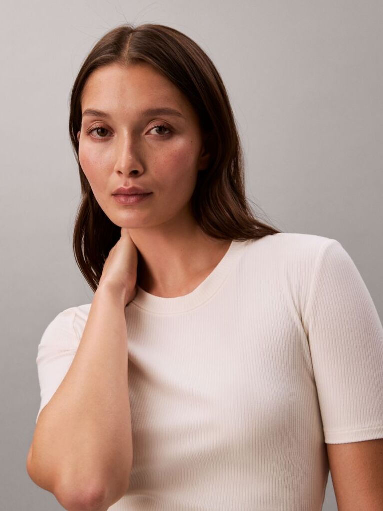 Alb Tricou Slim Din Modal Reiat  Femei