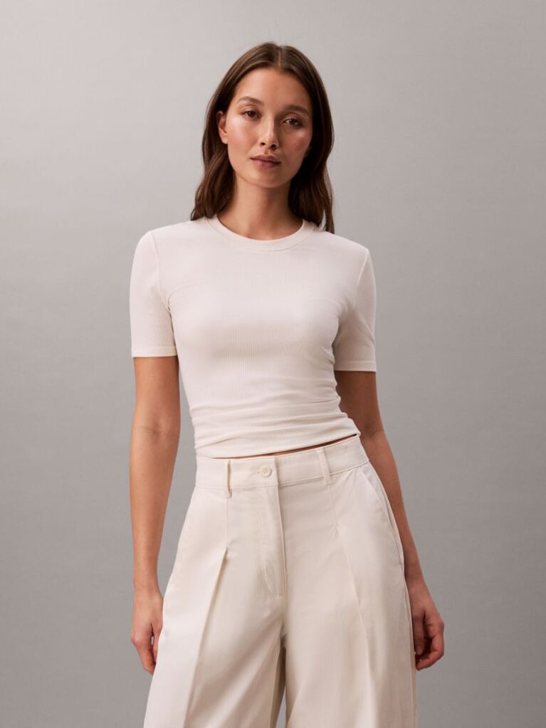 Alb Tricou Slim Din Modal Reiat  Femei