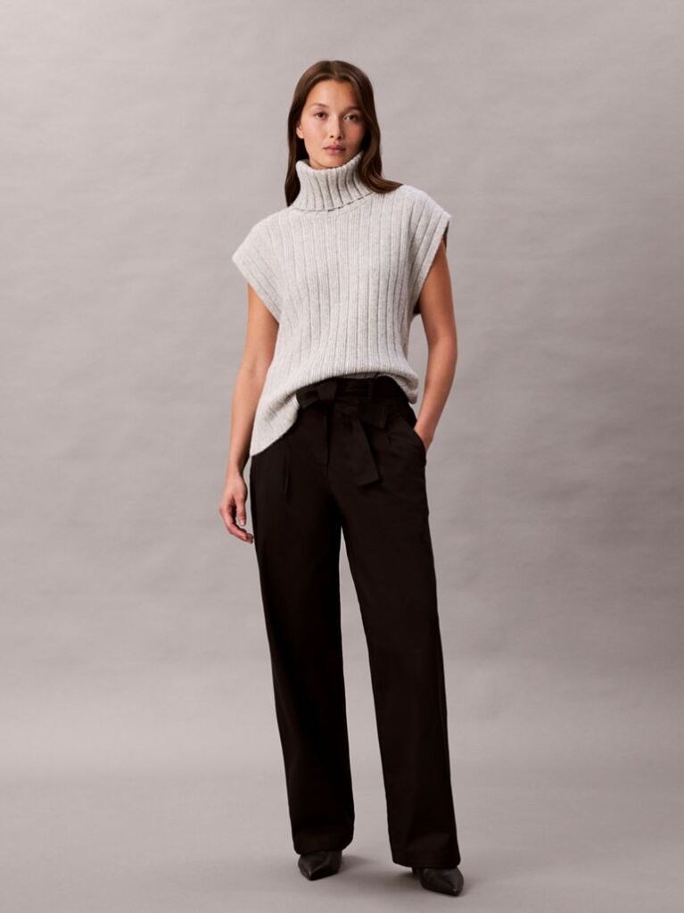 Black Cotton Twill Belted Trousers  Women