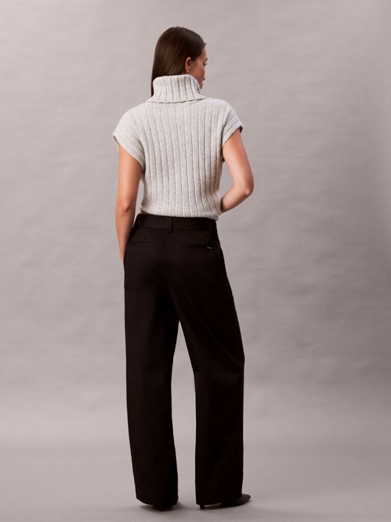 Black Cotton Twill Belted Trousers  Women