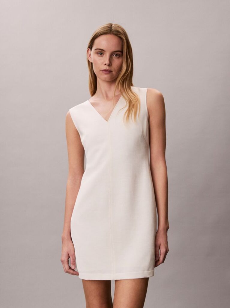Alb Rochie Mini Cu Textura Stralucitoare  Femei