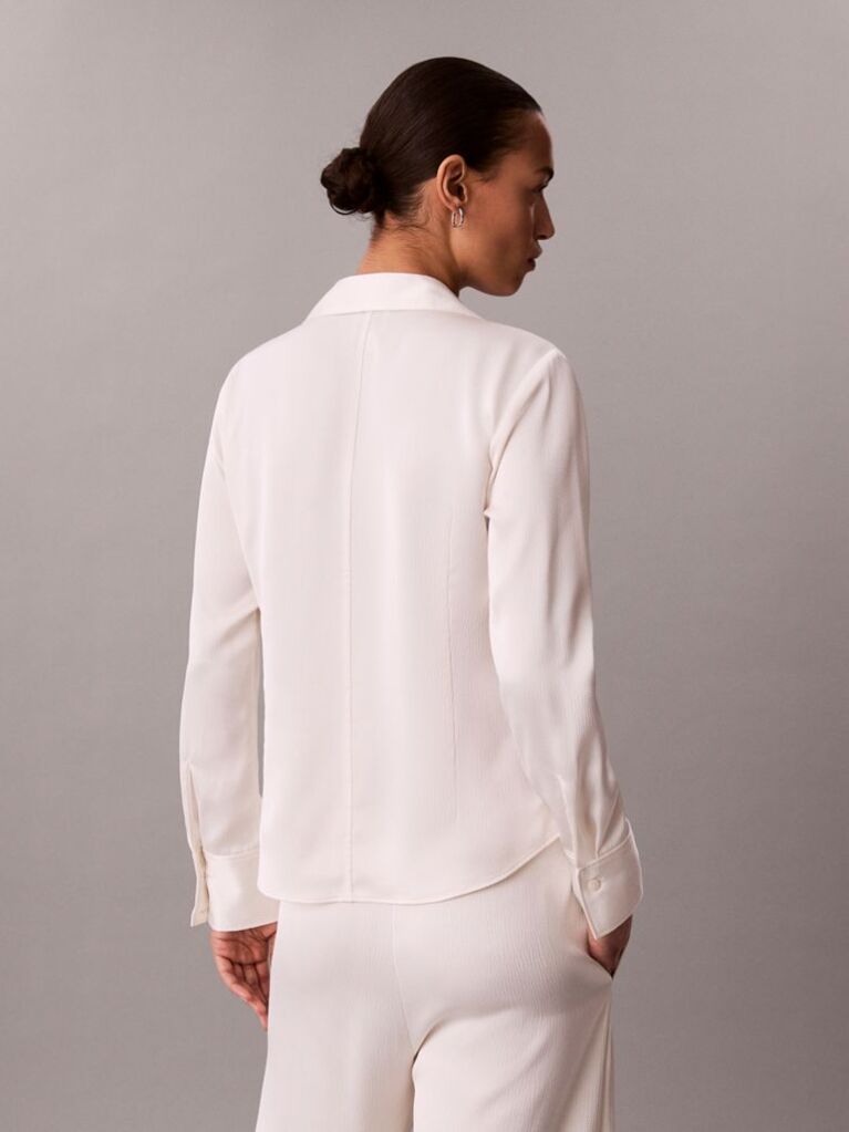 Alb Camasa Slim Din Satin Texturat  Femei