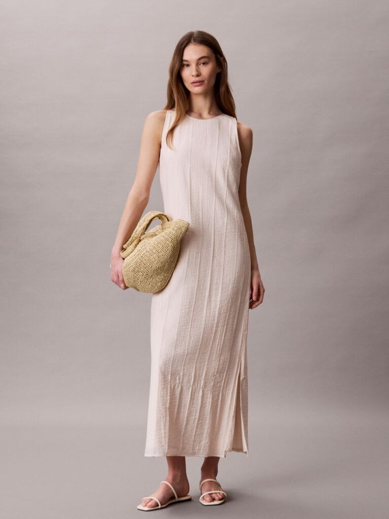 Pink Sheer Stripe Crinkle Maxi Dress  Women