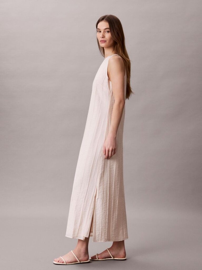Pink Sheer Stripe Crinkle Maxi Dress  Women