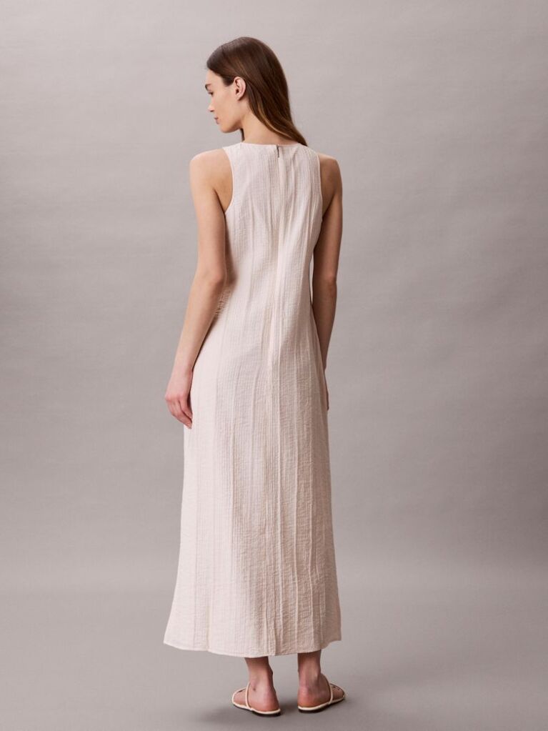 Pink Sheer Stripe Crinkle Maxi Dress  Women