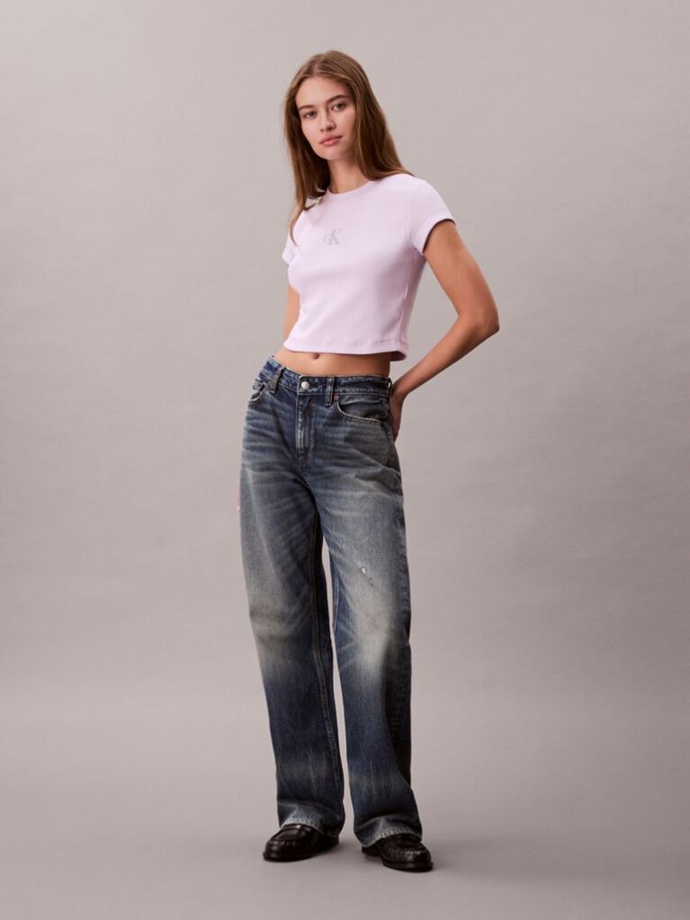 Mov Tricou Slim Cropped Cu Monograma  Femei