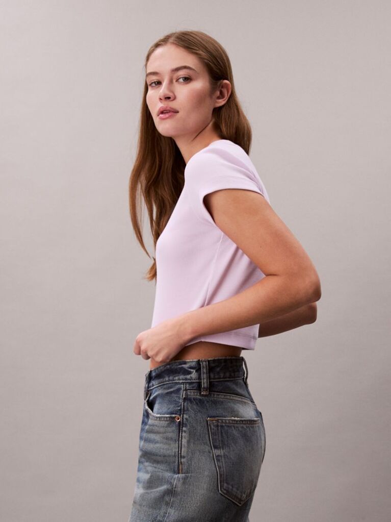 Mov Tricou Slim Cropped Cu Monograma  Femei