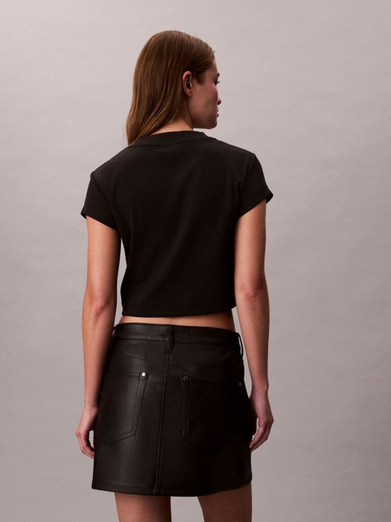 Negru Tricou Slim Cropped Cu Monograma  Femei