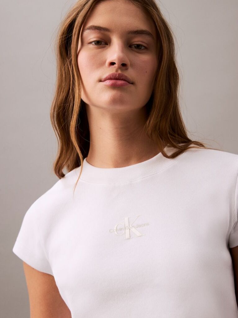 Alb Tricou Slim Cropped Cu Monograma  Femei