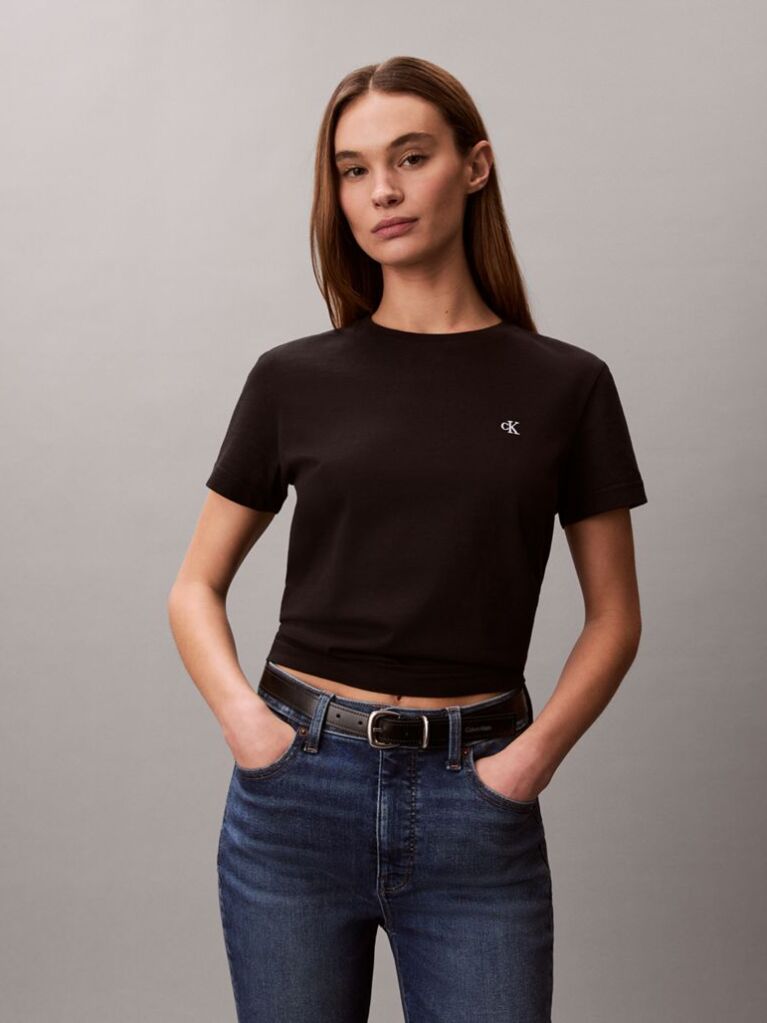 Negru Tricou Cu Monograma  Femei