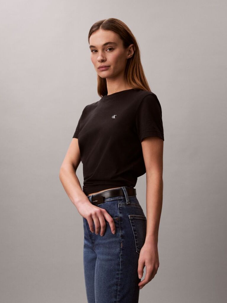 Negru Tricou Cu Monograma  Femei