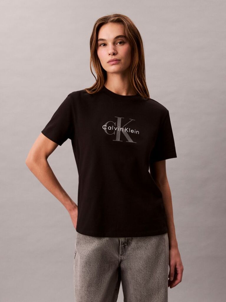 Negru Tricou Cu Logo Monograma  Femei