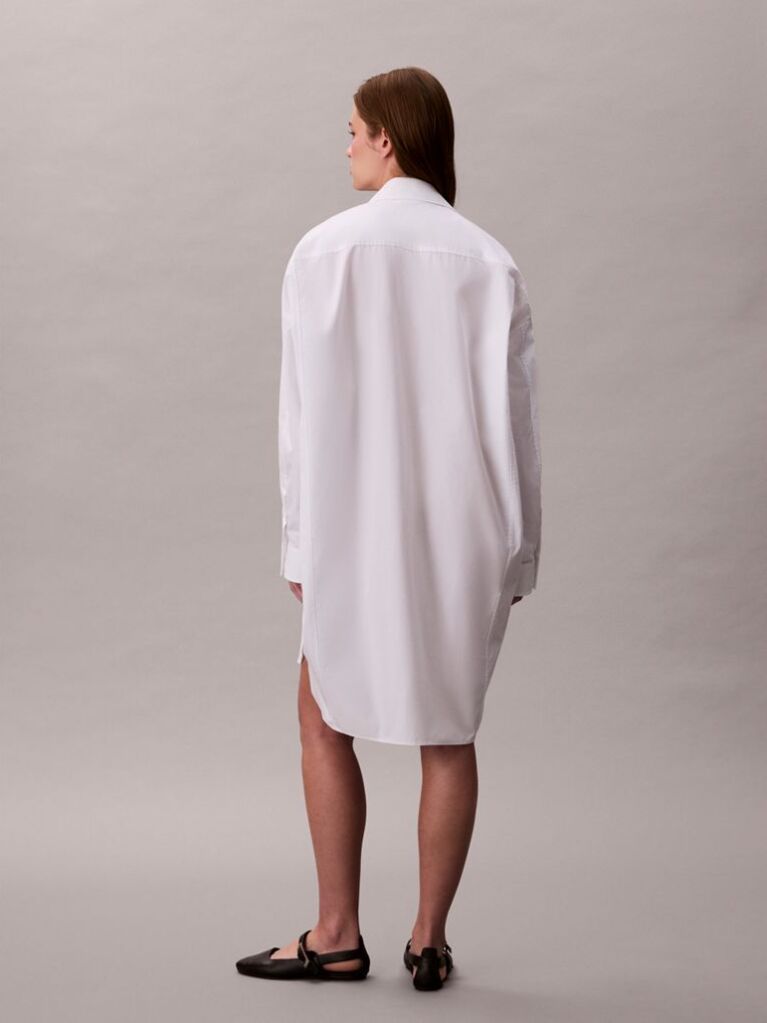 Alb Rochie Mini Oversized Din Bumbac   Femei