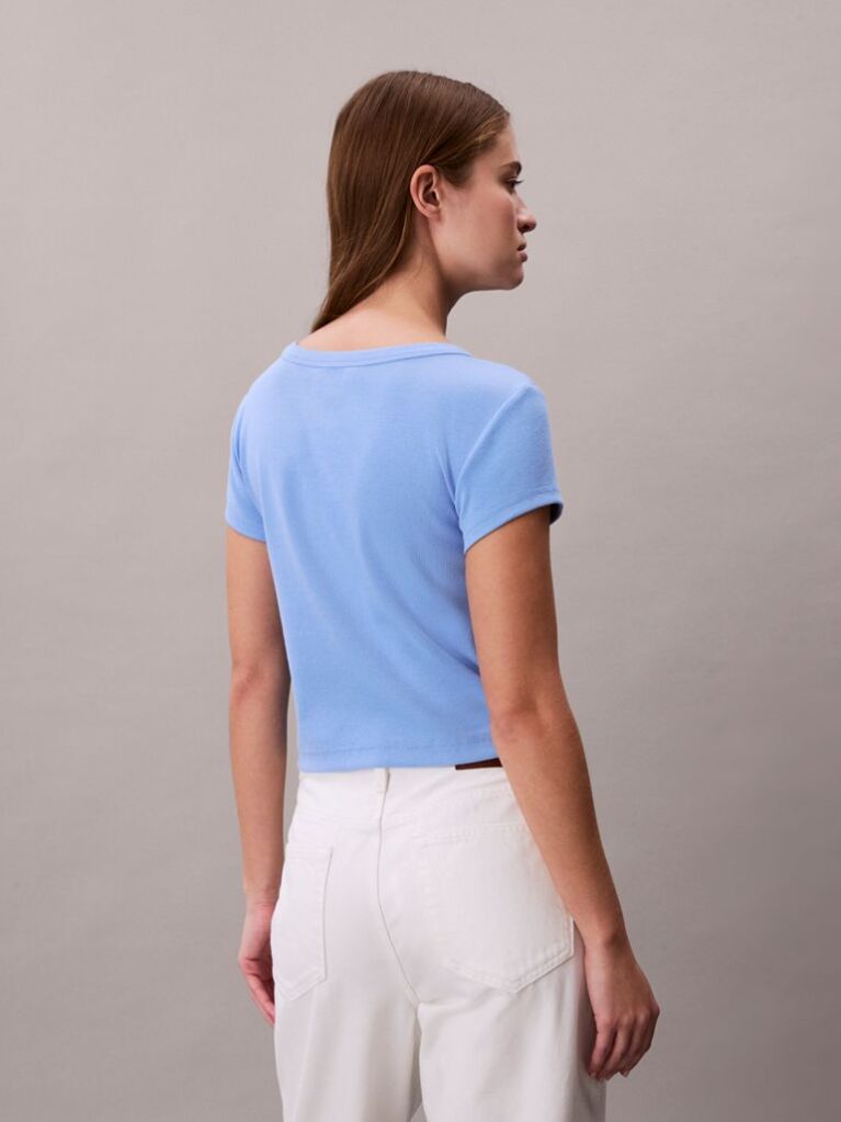 Albastru Tricou Slim Din Bumbac Reiat Cu Emblema  Femei