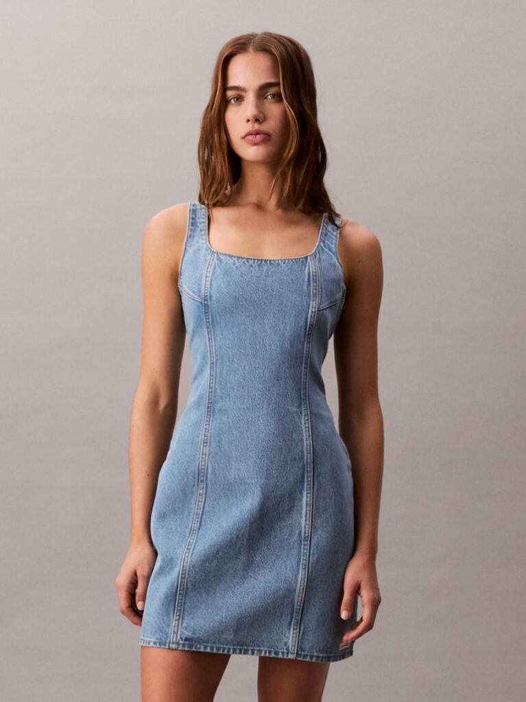 Denim Scoop Neck Denim Mini Dress  Women