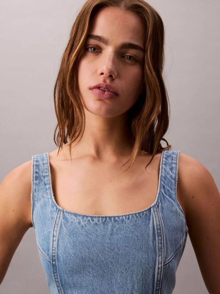 Denim Scoop Neck Denim Mini Dress  Women
