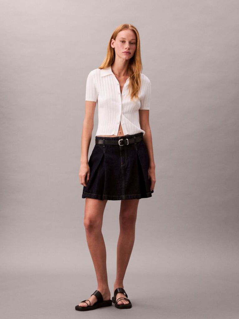 Denim Pleated Denim Skirt  Women