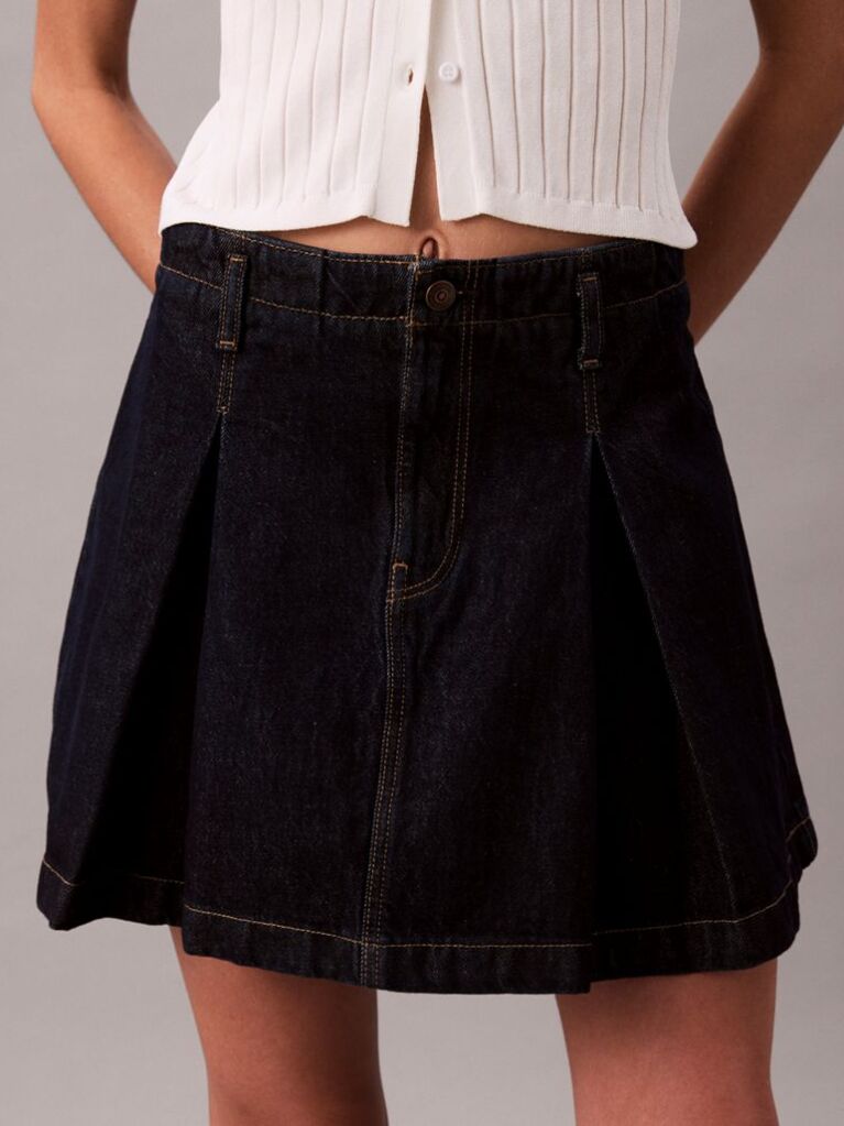 Denim Pleated Denim Skirt  Women