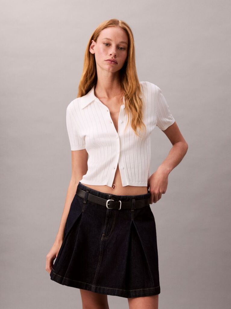 Denim Pleated Denim Skirt  Women