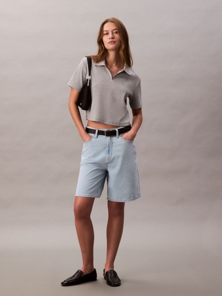 Denim Pantaloni Scurti Bermuda Relaxati Din Amestec De In  Femei