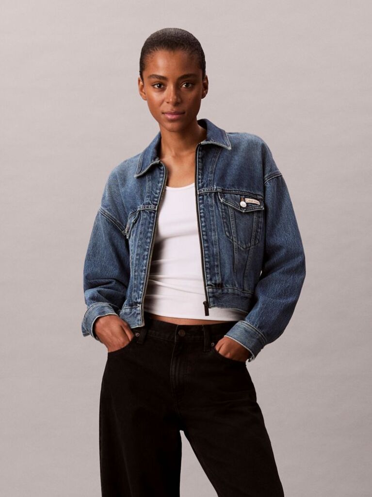 Denim Jacheta Scurta Din Denim Cu Fermoar  Femei