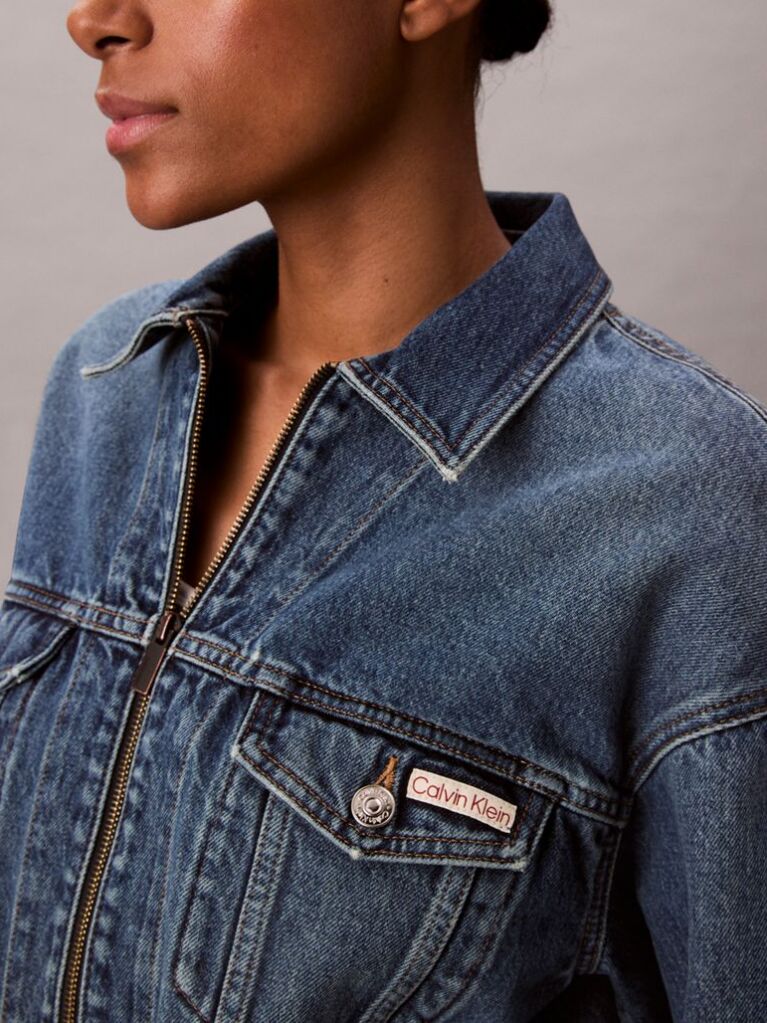 Denim Jacheta Scurta Din Denim Cu Fermoar  Femei