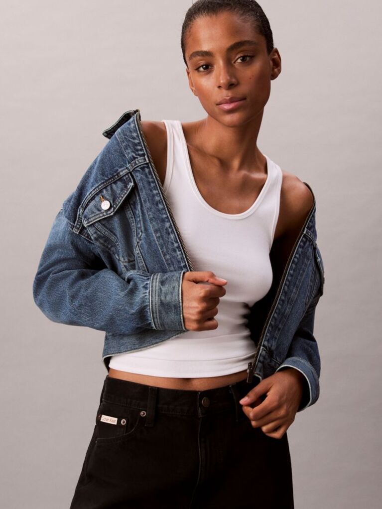 Denim Jacheta Scurta Din Denim Cu Fermoar  Femei