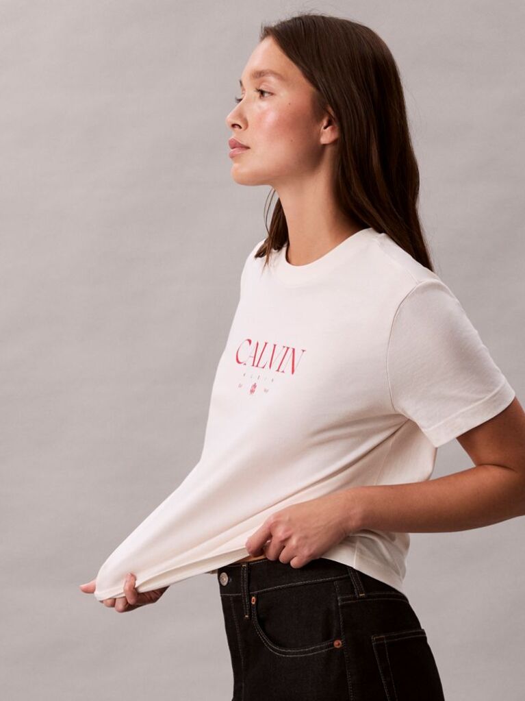 Alb Tricou Slim Cu Logo Grafic  Femei