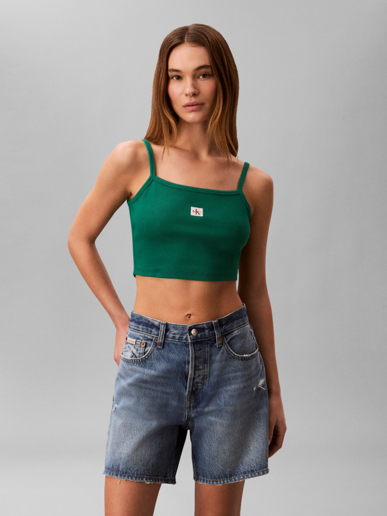 Verde Top Cami Scurt Din Bumbac Reiat  Femei