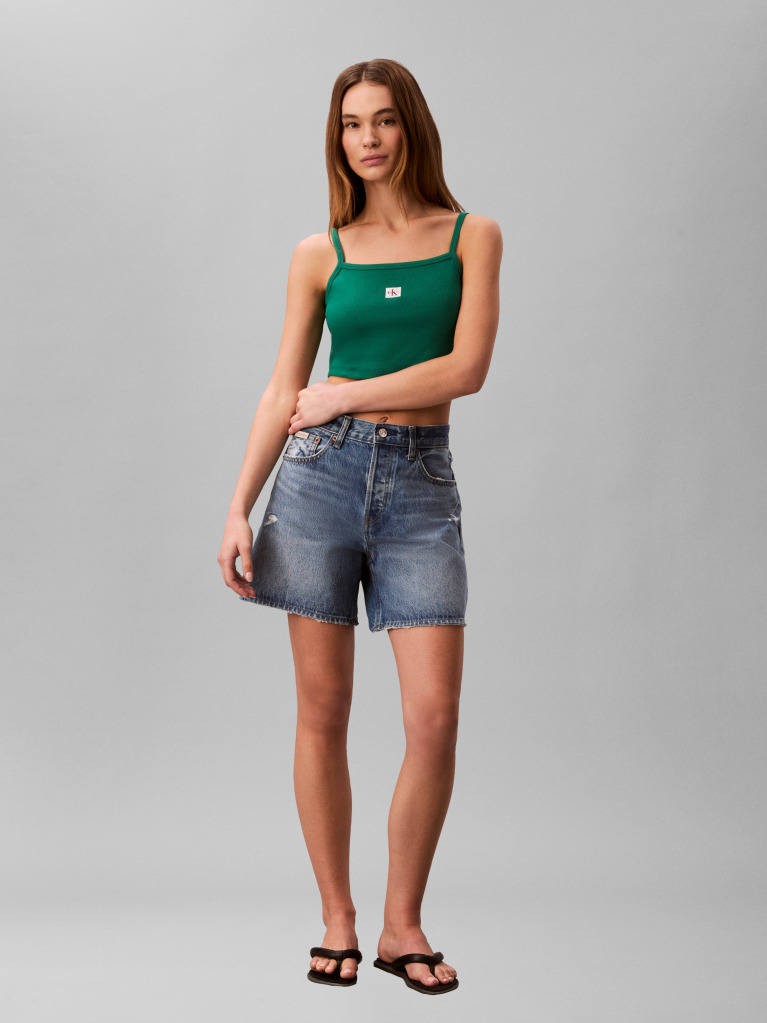 Verde Top Cami Scurt Din Bumbac Reiat  Femei