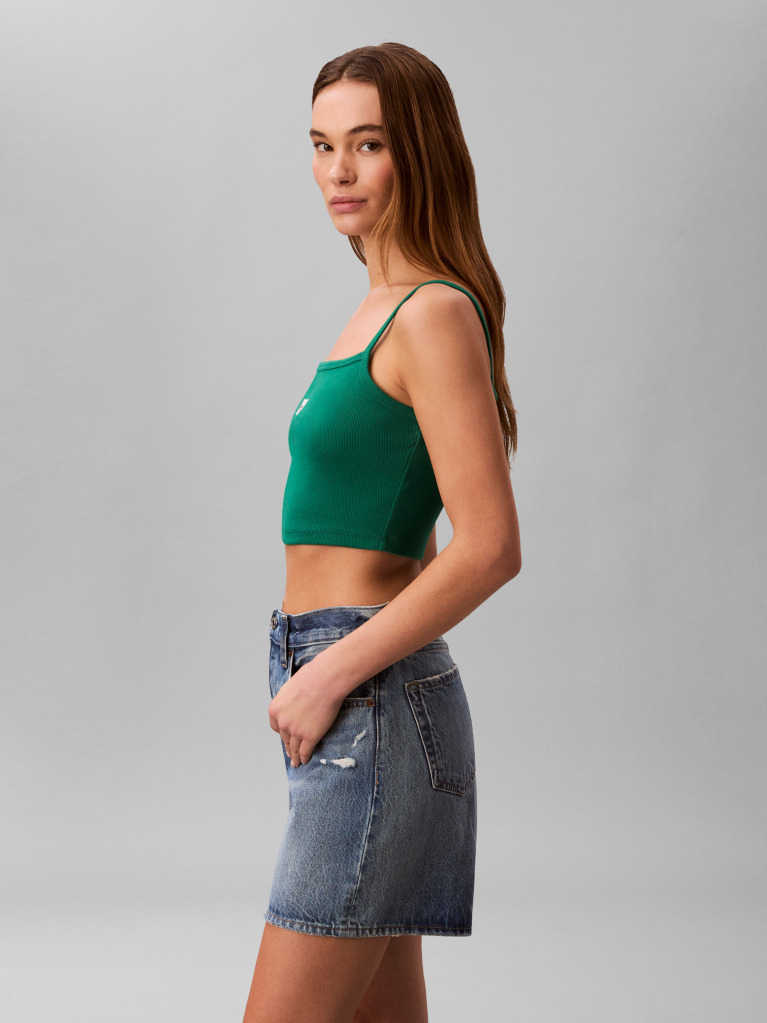 Verde Top Cami Scurt Din Bumbac Reiat  Femei