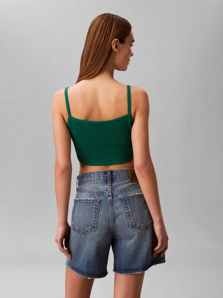Verde Top Cami Scurt Din Bumbac Reiat  Femei